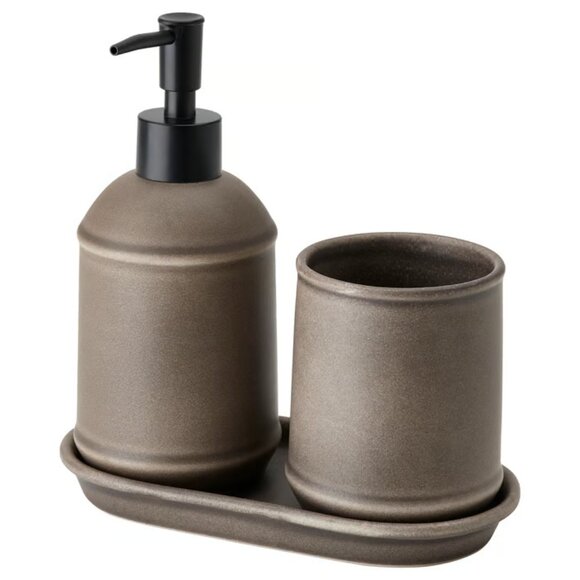 3 Piece TVÅLSJÖN Stoneware with Matte Glaze Bathroom Set - Brown - Picture 1 of 2